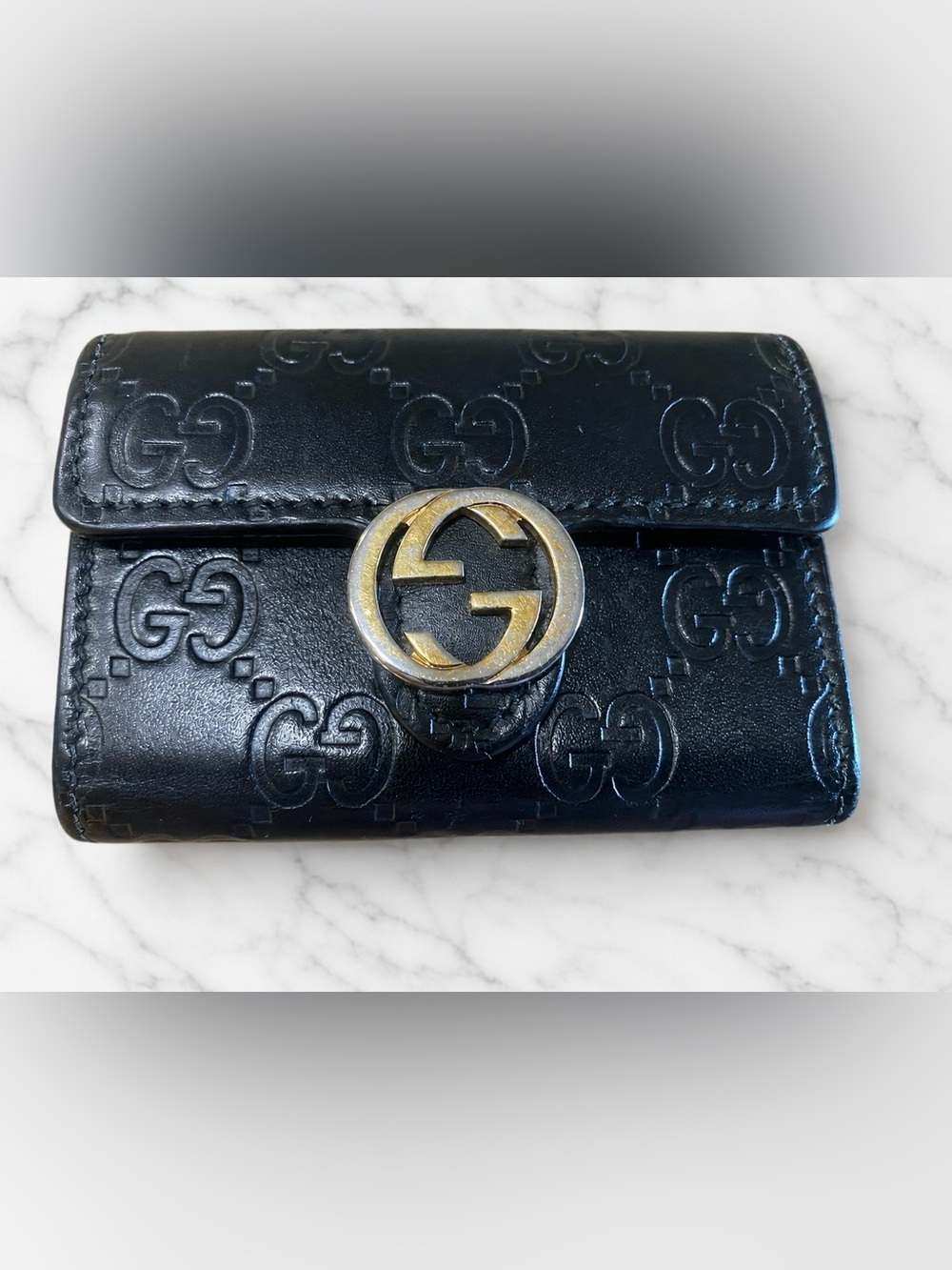 Gucci Black GG Guccissima 6-Key Holder / Key Case with Gold Hardware